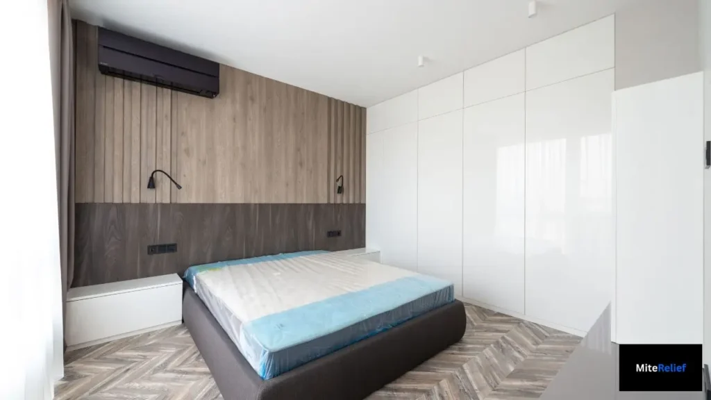 Dehumidifier in a bedroom helping reduce humidity and dust mites