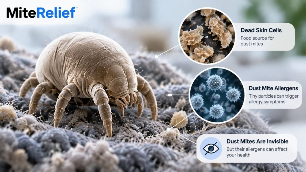 Microscopic dust mite and allergens that can trigger allergy symptoms