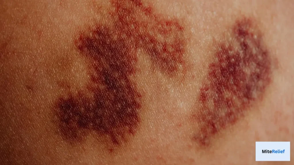 dust mite allergy skin rash close up showing red patches itching symptoms