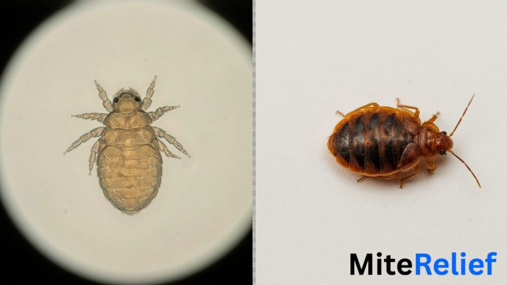 Microscopic dust mite compared with a visible bed bug