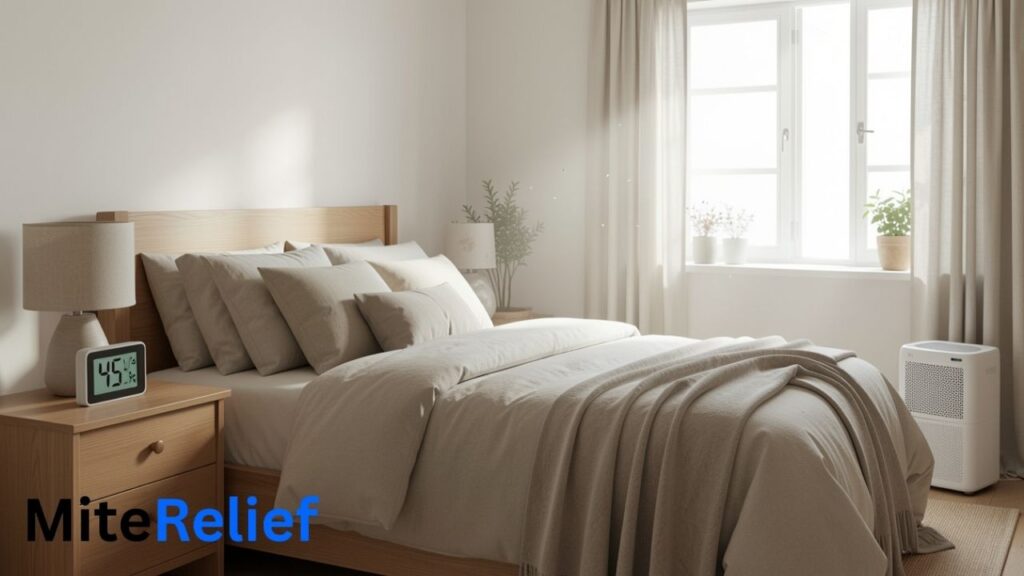 Bedroom humidity control for reducing dust mite conditions
