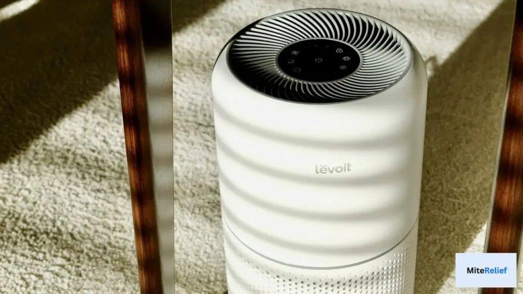 Dehumidifier reducing indoor humidity to help control dust mites