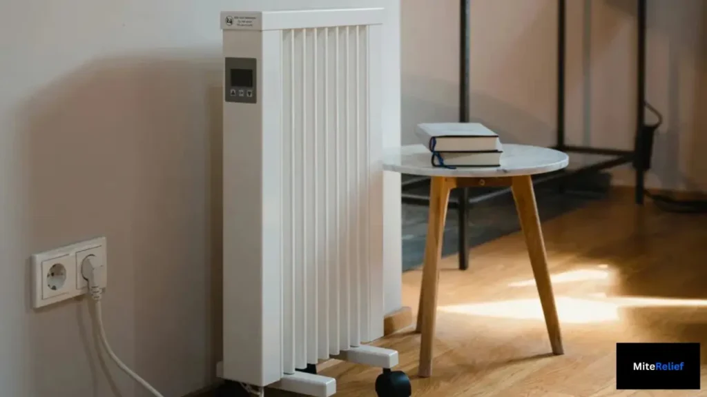 Sunlight bedroom with radiator showing natural sunlight and dry heat to reduce dust mites