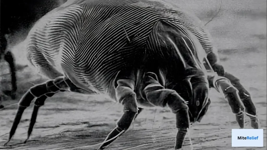 what do dust mites look like under microscope showing oval body eight legs