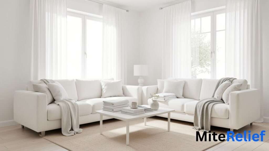 Washable curtains, cushions, and throws for reducing dust mite allergens