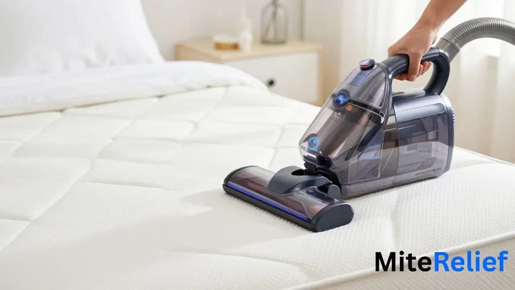 UV light vacuum used to remove dust mites from a mattress