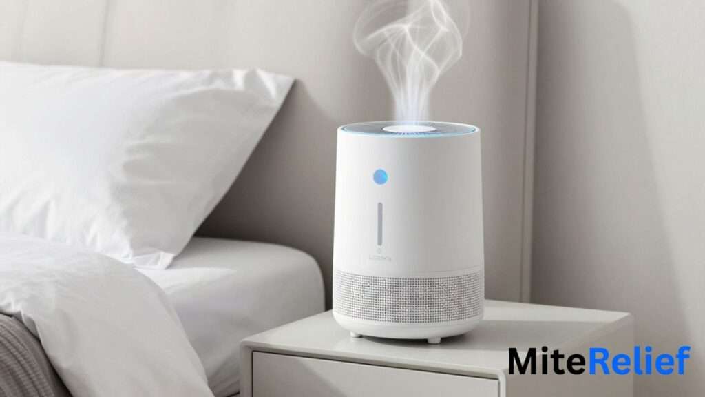 Dust mite ionizer used to reduce airborne allergens in a bedroom