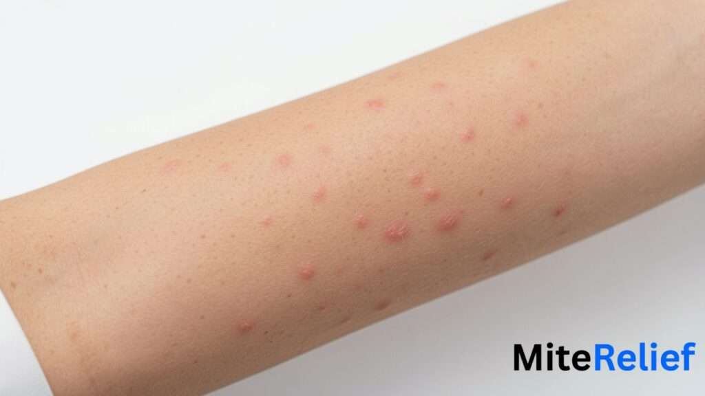 Dust mite skin rash with red itchy patches on the forearm