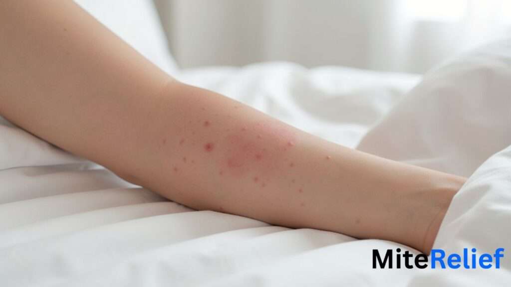 Mild skin reaction caused by dust mite allergens after contact with bedding