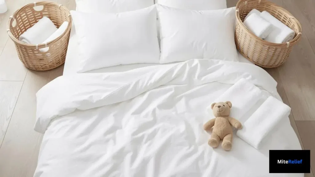 Bedding, pillows, towels, and soft toys that should be washed for dust mite control