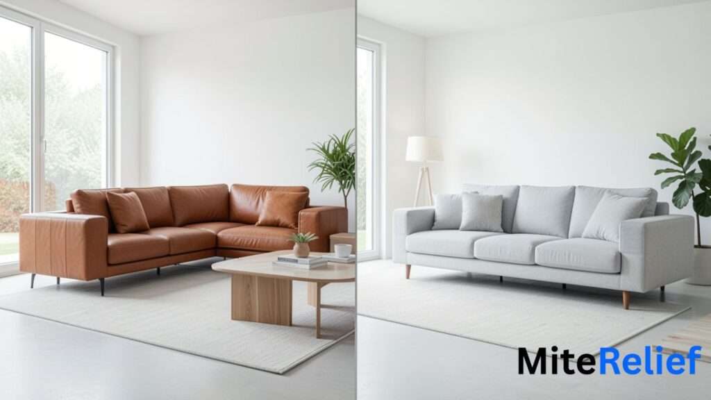 Leather sofa compared with a fabric sofa for dust mite prevention