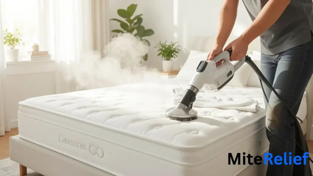 Steam cleaning a mattress to kill dust mites