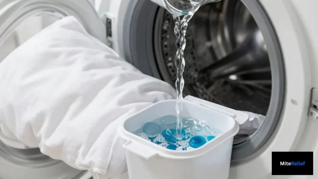 Correct use of a dust mite laundry additive during the wash cycle