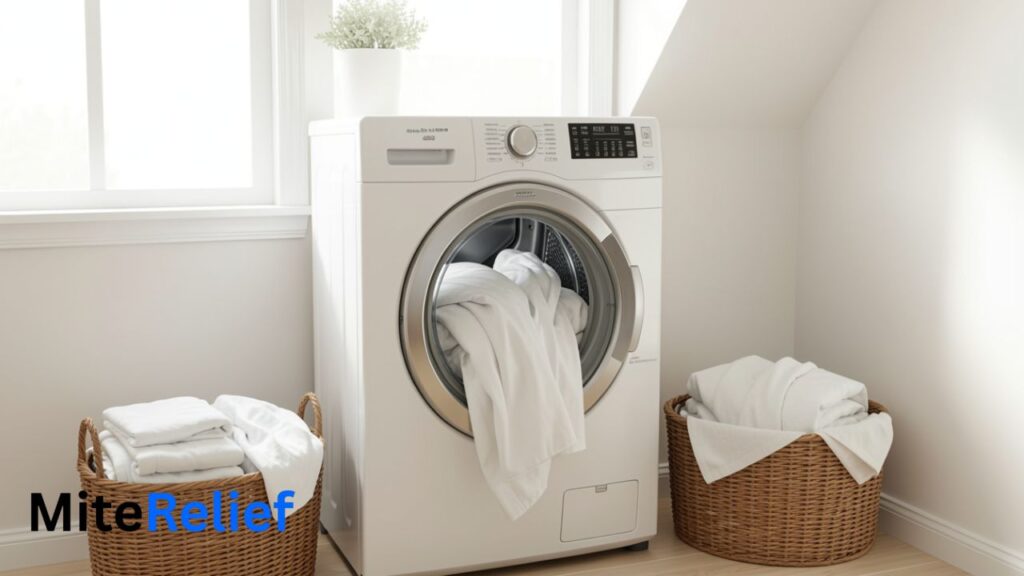White pillowcases and allergen covers ready for washing