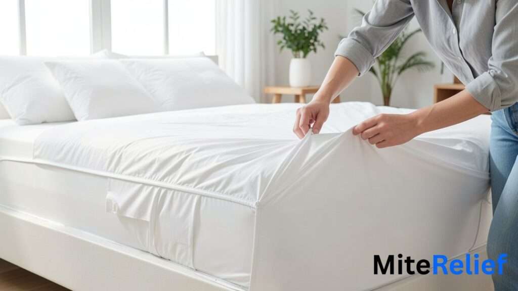 Installing a zippered allergy-proof mattress encasement after deep cleaning