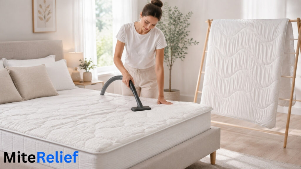 Cleaning a mattress topper to remove dust mite allergens