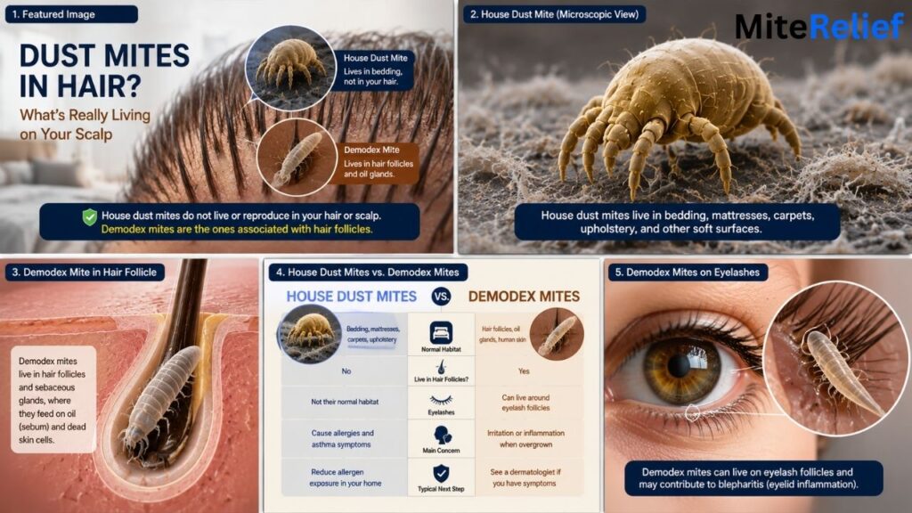 Demodex mite living around a human hair follicle and sebaceous gland