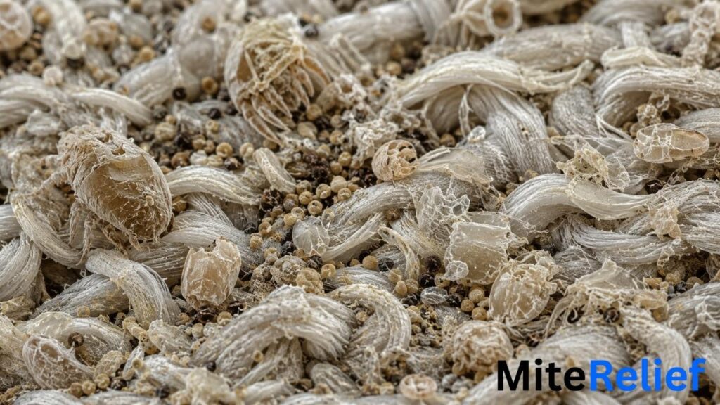 Dust mite allergens and dead mite particles remaining in fabric