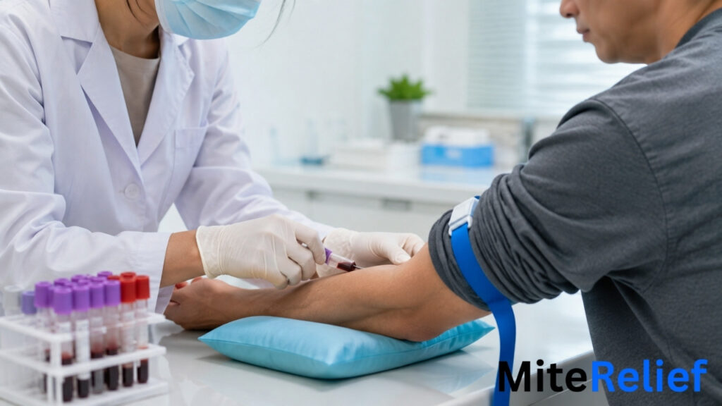 Healthcare professional drawing blood for a specific IgE allergy test