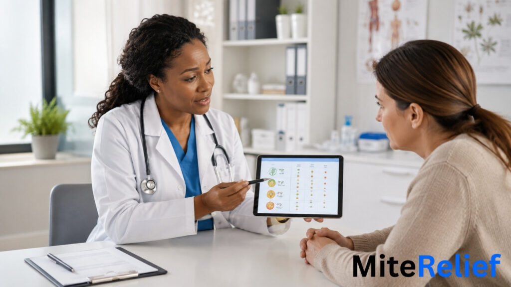 Allergist reviewing allergy test results with a patient