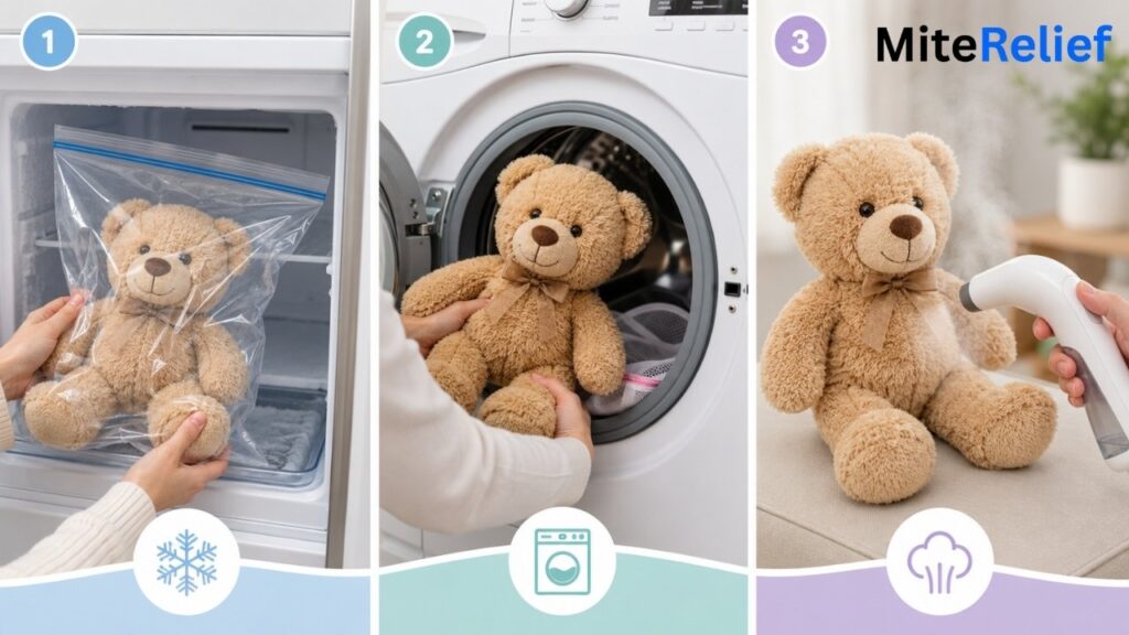 Ways to clean stuffed animals using freezing washing and steam cleaning methods