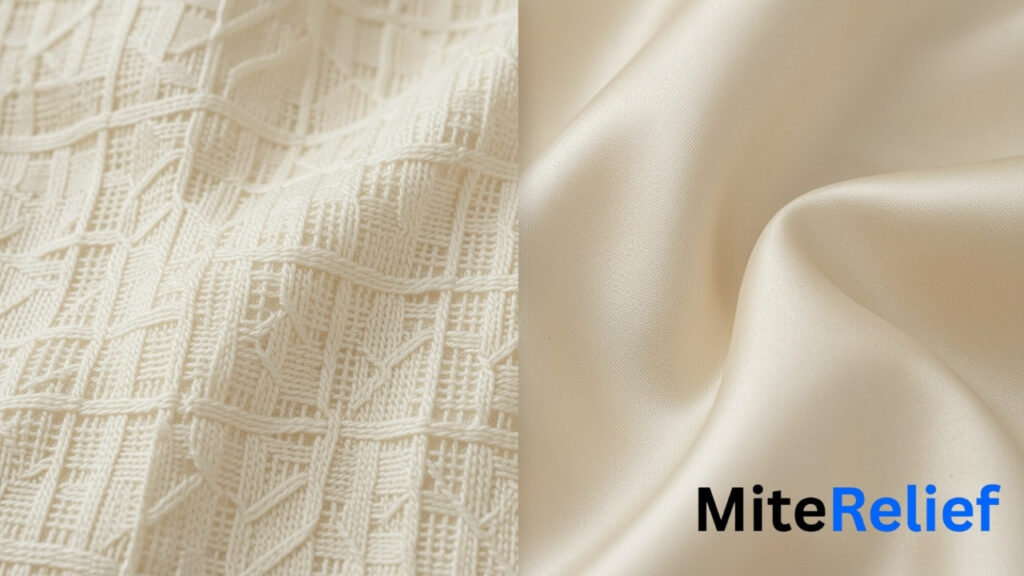 Close-up comparison of percale and sateen sheet weaves