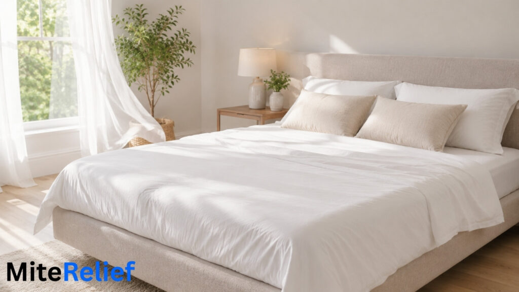 Clean bedroom environment to reduce dust mite buildup in mattress toppers