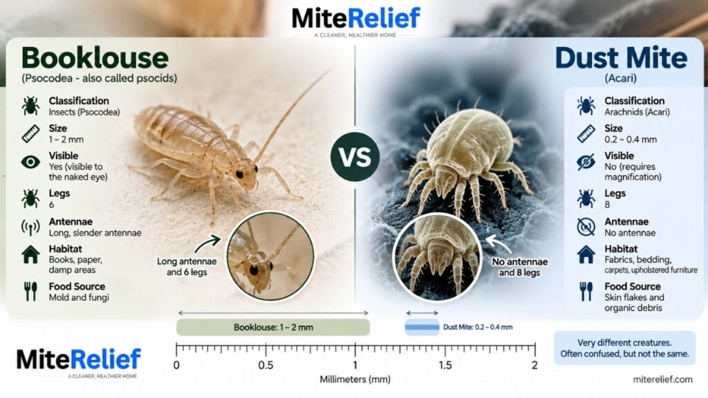 booklice vs dust mites size comparison