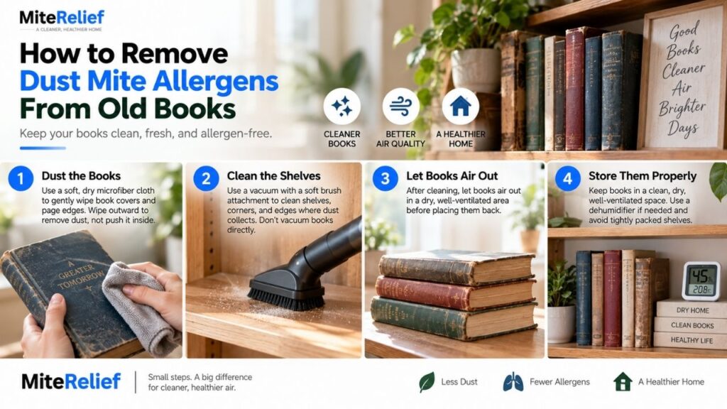 how to clean dust allergens from old books