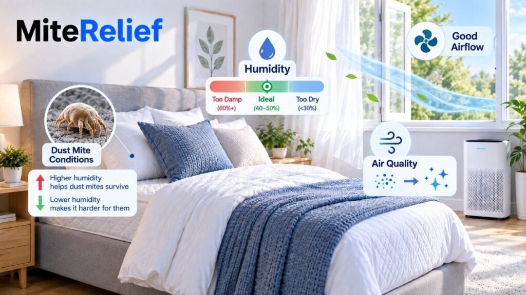 Bedroom humidity and air quality conditions that affect dust mite growth and allergies