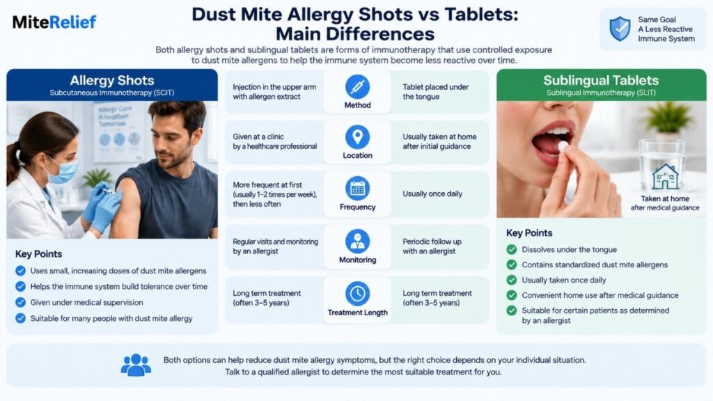 Comparison between dust mite allergy shots and sublingual immunotherapy tablets