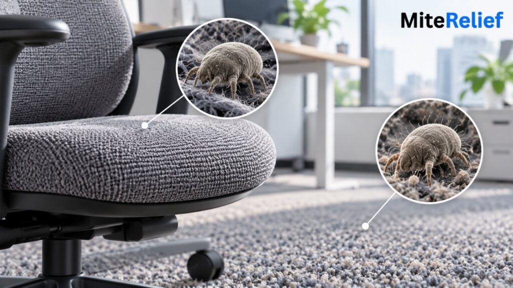 Fabric office chair and carpet that can collect dust mite allergens in workplaces