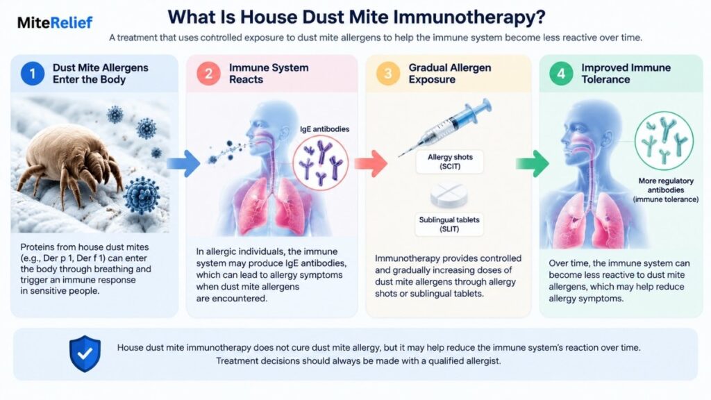 How house dust mite immunotherapy helps the immune system develop tolerance to allergens