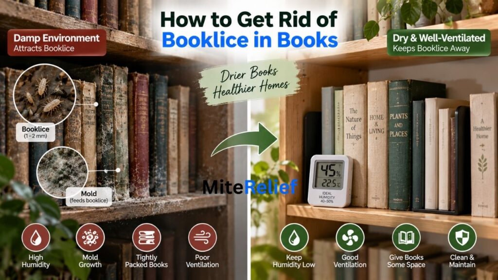 prevent booklice by reducing humidity around books
